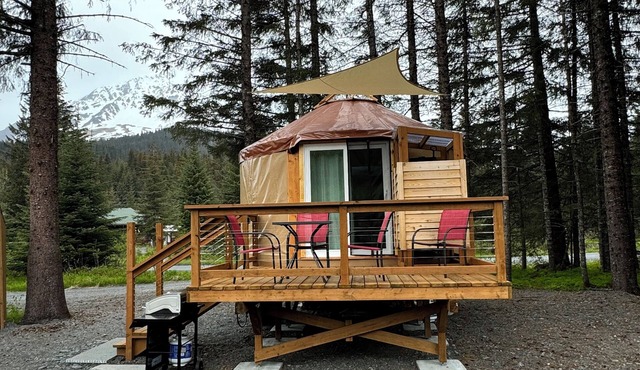 New creekside yurt with Mountain View’s, minutes from town!