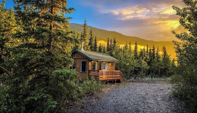 Relax with amazing 360° mountain views in this cozy Alaskan tiny cabin!