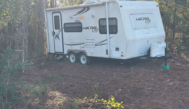 Tiny travel trailer with enough room to relax after hitting the nearby springs.